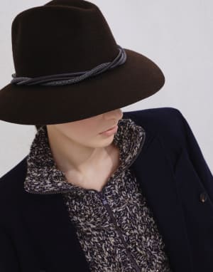 Felt fedora with monili Rust Brown Woman - Brunello Cucinelli