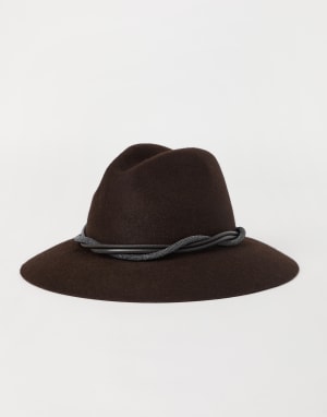 Felt fedora with monili Rust Brown Woman - Brunello Cucinelli