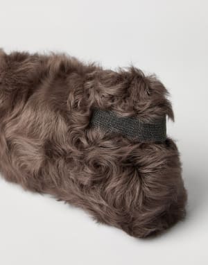 Wavy shearling Essence pouch bag Rust Brown Woman - Brunello Cucinelli