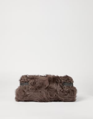 Borsa Pouch Essence in shearling Wavy Testa di Moro Donna - Brunello Cucinelli