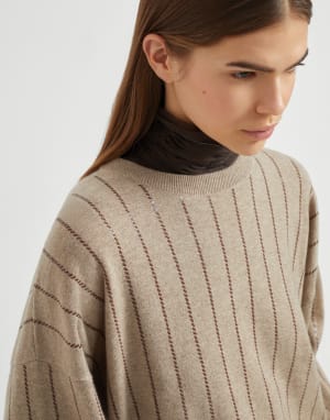 Dazzling Stripe sweater Cocoa Woman - Brunello Cucinelli