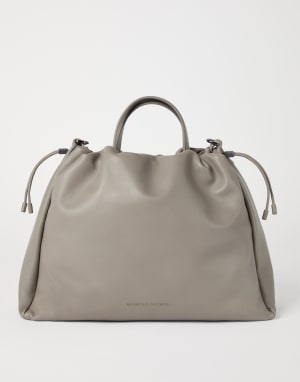Bolso Shopper Mellow grande de piel Soft Gris Claro Mujer - Brunello Cucinelli