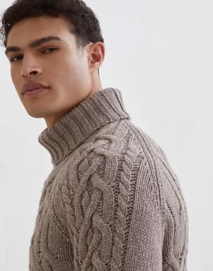 Cable knit turtleneck sweater Hazelnut Man - Brunello Cucinelli