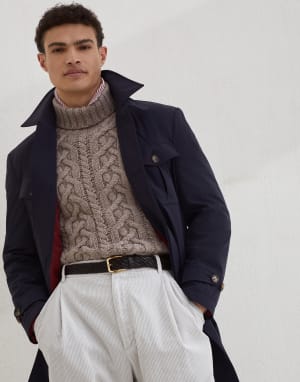 Cable knit turtleneck sweater Hazelnut Man - Brunello Cucinelli