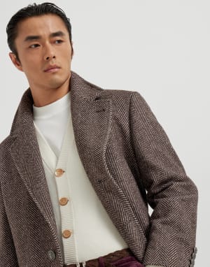 Chevron flannel coat Brown Man - Brunello Cucinelli