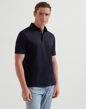 Polo with shirt collar Navy Blue Man - Brunello Cucinelli