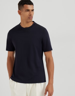 23S/S ブルネロクチネリ シルクブレンド ネイビー 半袖Tシャツ レディーストップ、Tシャツ、ポロシャツ | Brunello Cucinelli