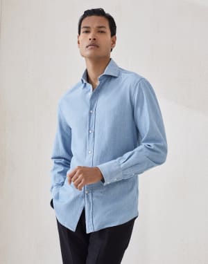 青年布衬衫 中牛仔色 男款 - Brunello Cucinelli