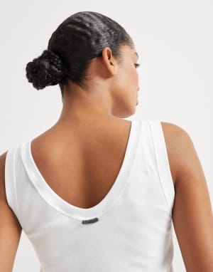 Top in jersey a costina Bianco Donna - Brunello Cucinelli