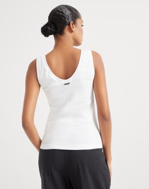 Top in jersey a costina Bianco Donna - Brunello Cucinelli