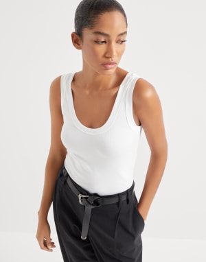 Top in jersey a costina Bianco Donna - Brunello Cucinelli