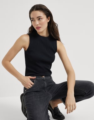 Haut en jersey côtelé Noir Femme - Brunello Cucinelli