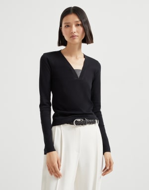 Ribbed jersey T-shirt Black Woman - Brunello Cucinelli