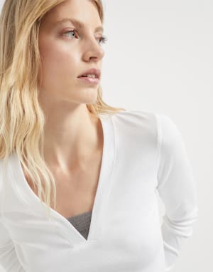Ribbed jersey T-shirt White Woman - Brunello Cucinelli
