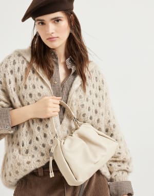 Small Soft Leather Mellow Bucket bag Ivory Woman - Brunello Cucinelli