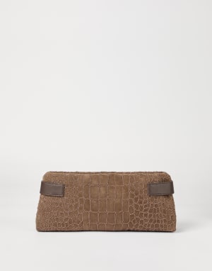 Borsa Pouch Essence Croc Embroidery Marrone Donna - Brunello Cucinelli