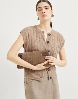 Essence 鳄鱼纹刺绣手拿包 棕色 女款 - Brunello Cucinelli