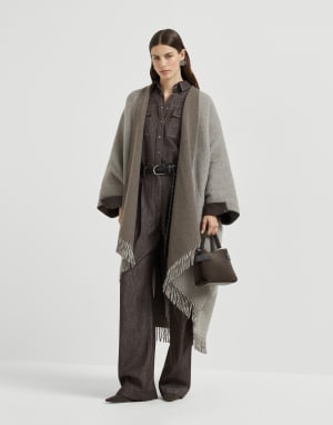 Cashmere flannel poncho for Woman in Light Brown | Brunello Cucinelli