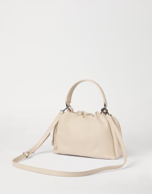 Small Soft Leather Mellow Bucket bag Ivory Woman - Brunello Cucinelli