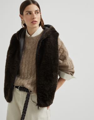 Cashmere shearling vest Rust Brown Woman - Brunello Cucinelli