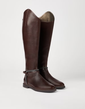 Boots aus Classic-Leder mit Monili Braun Damen - Brunello Cucinelli