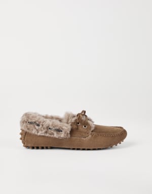 Suede Driving Loafers Light Brown Woman - Brunello Cucinelli