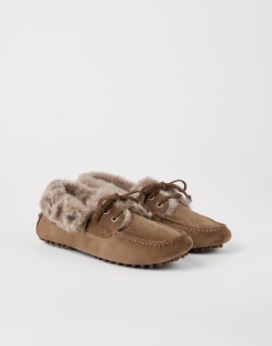 Suede Driving Loafers Light Brown Woman - Brunello Cucinelli