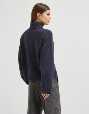 Virgin wool, cashmere and silk sweater Navy Blue Woman - Brunello Cucinelli