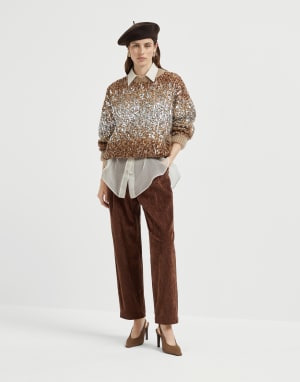 Pantalone Baggy in corduroy Brown Donna - Brunello Cucinelli