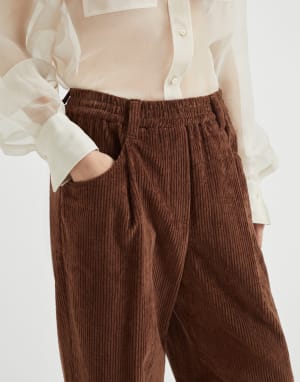 Pantalone Baggy in corduroy Brown Donna - Brunello Cucinelli