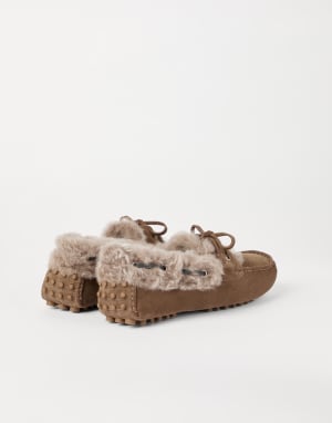 Suede Driving Loafers Light Brown Woman - Brunello Cucinelli