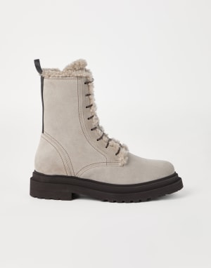 Suede boots with monili Light Grey Woman - Brunello Cucinelli