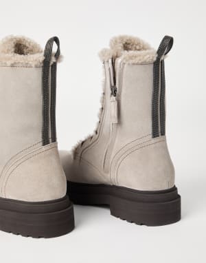 Suede boots with monili Light Grey Woman - Brunello Cucinelli