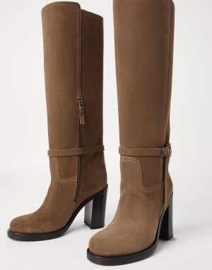 Suede boots with monili Light Brown Woman - Brunello Cucinelli