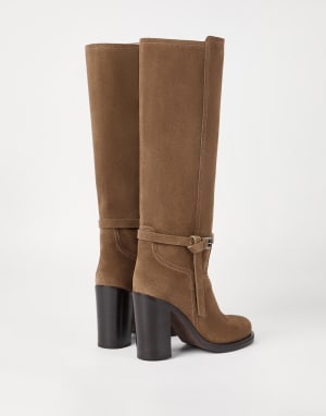 Suede boots with monili Light Brown Woman - Brunello Cucinelli