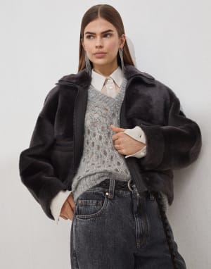 Shearling outerwear Charcoal Woman - Brunello Cucinelli
