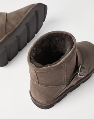 Suede boots with monili Brown Woman - Brunello Cucinelli