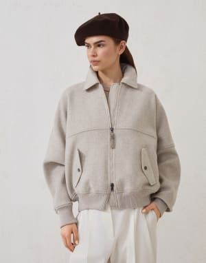 Bomber en tela de paño doble Beige Claro Mujer - Brunello Cucinelli