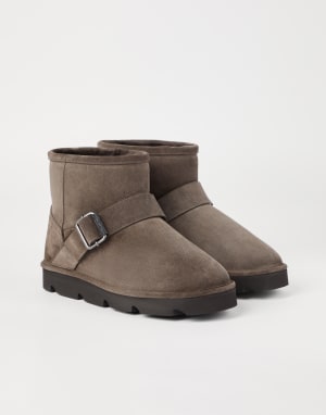 Suede boots with monili Brown Woman - Brunello Cucinelli
