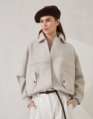 Cashmere and wool cloth bomber jacket Cool Beige Woman - Brunello Cucinelli