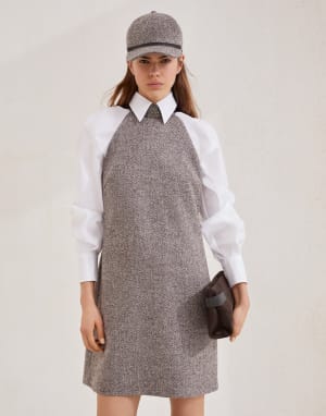 Vestido en tweed con Monile Marrón Claro Mujer - Brunello Cucinelli