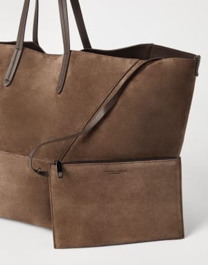 Suede large BC Duo bag Bark Woman - Brunello Cucinelli