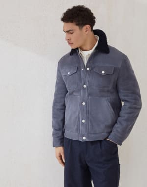 ブルネロクチネリ　リバーシブルアウター　その5 ボーイズ 向け ブルー スエードブルゾン | Brunello Cucinelli