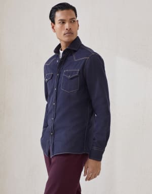 Shirt with snaps Dark Denim Man - Brunello Cucinelli