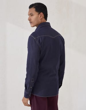 Shirt with snaps Dark Denim Man - Brunello Cucinelli