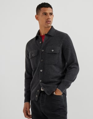 Shirt-style cardigan Charcoal Man - Brunello Cucinelli