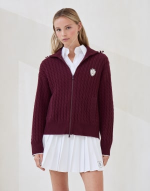 Cashmere cardigan with logo Amaranth Woman - Brunello Cucinelli