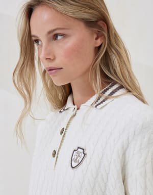 Cashmere knit polo shirt with logo Panama Woman - Brunello Cucinelli