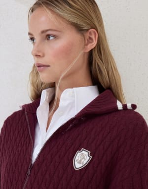 Cashmere cardigan with logo Amaranth Woman - Brunello Cucinelli