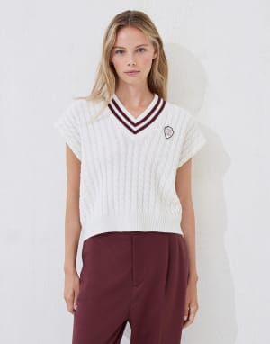 Cashmere knit sweater vest with logo Panama Woman - Brunello Cucinelli